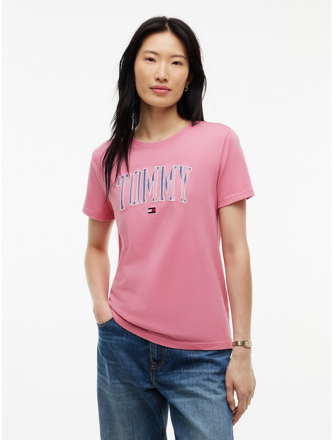 Image of Striped Varsity Tommy Logo T-Shirt