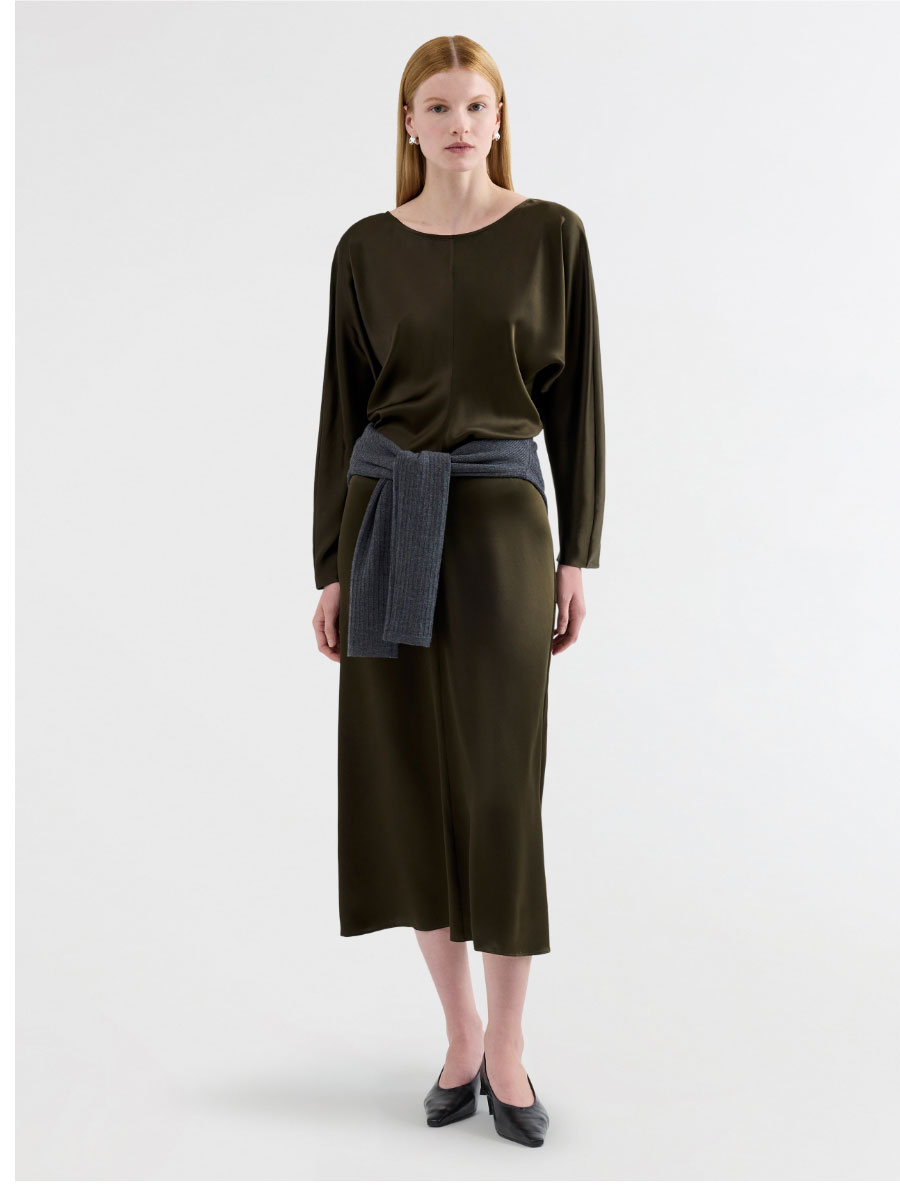 Longsleeve Draped Dress in Silk Charmeuse