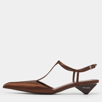 Size 41 Brown Satin Ankle Stra