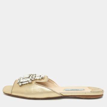 Size 37 Gold Saffiano Leather 