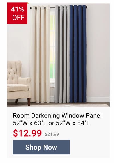 Room Darkening Window Panel 52"W x 63"L or 52"W x 84"L