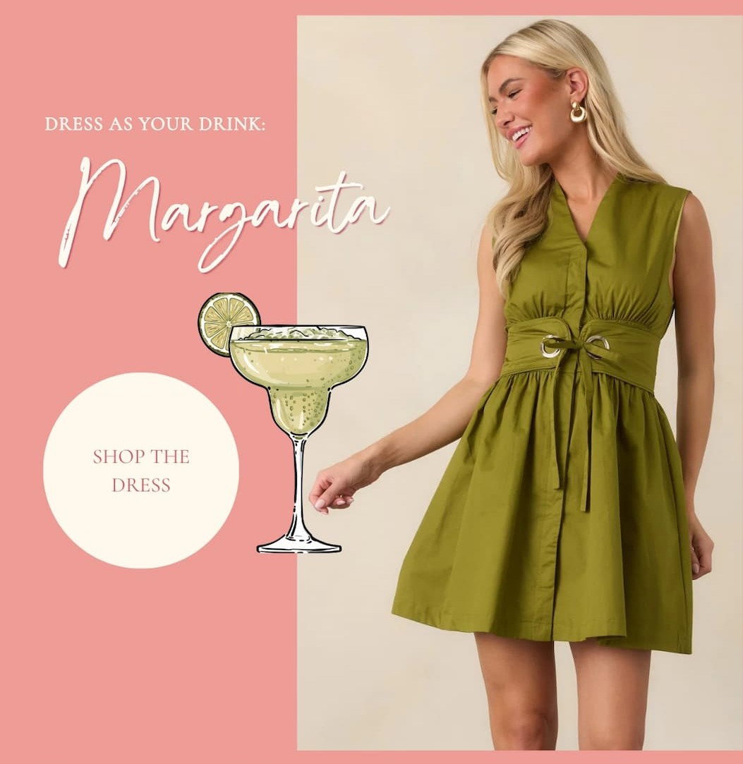 Model wearing a Peridot Green Cotton Belted Mini Dress. Shop the dress."