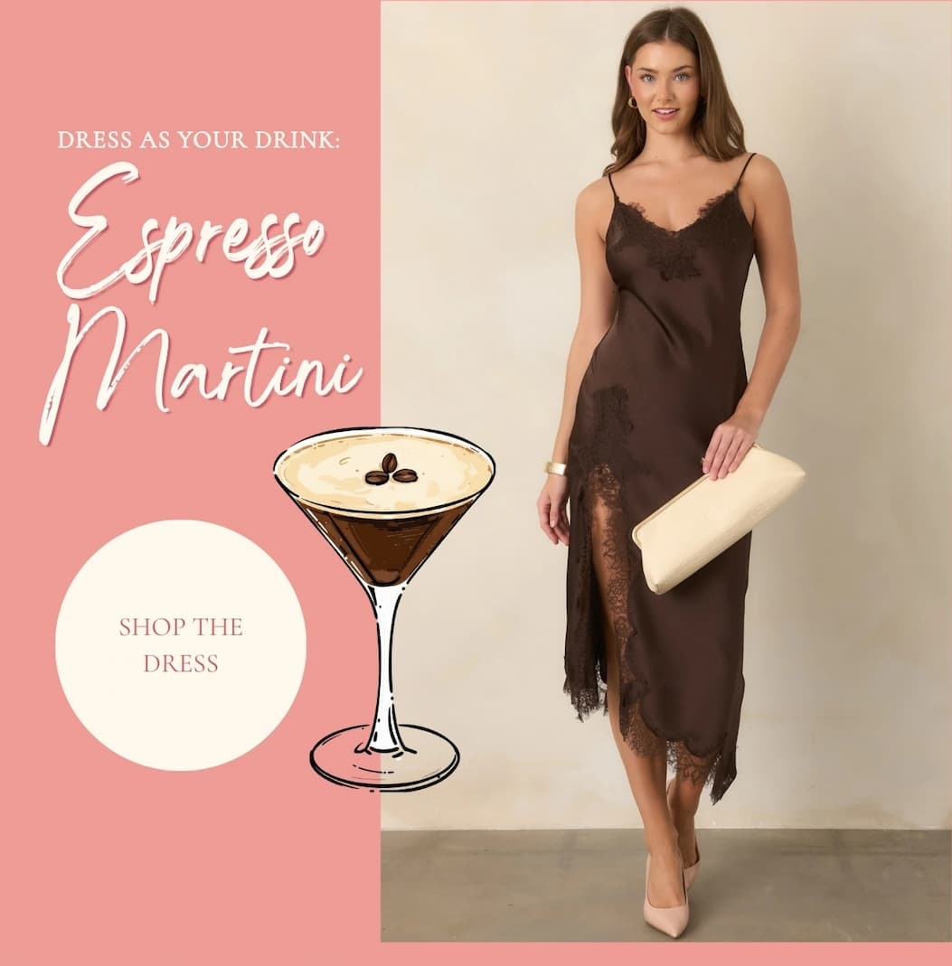 Model wearing a Chocolate Satin Lace Slip Midi Dress. Shop the dress.