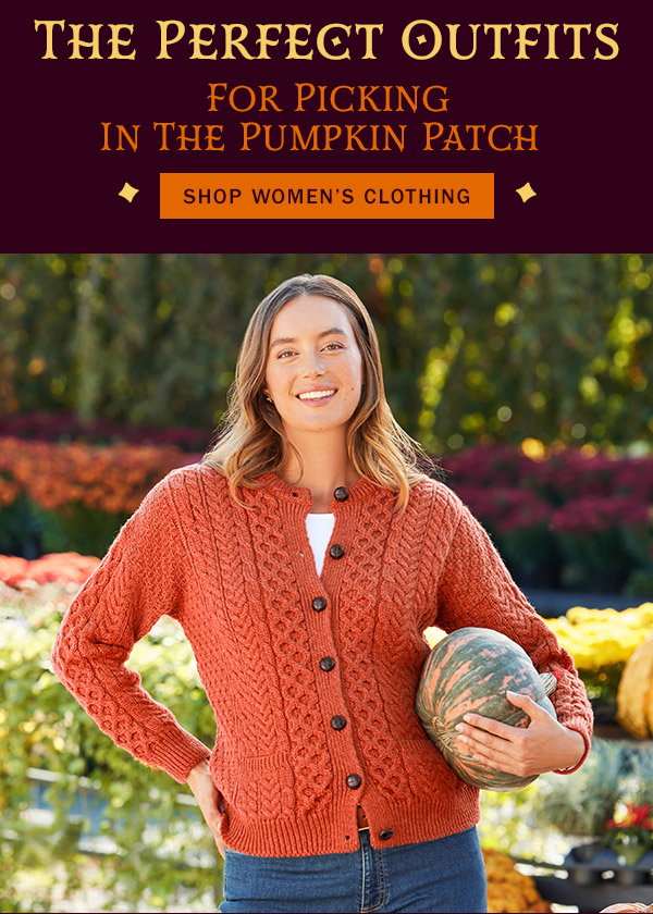 The Perfect Outfits For Picking In The Pumpkin Patch. Shop Women's Clothing. Women's Irish Wool Timeless Cardigan