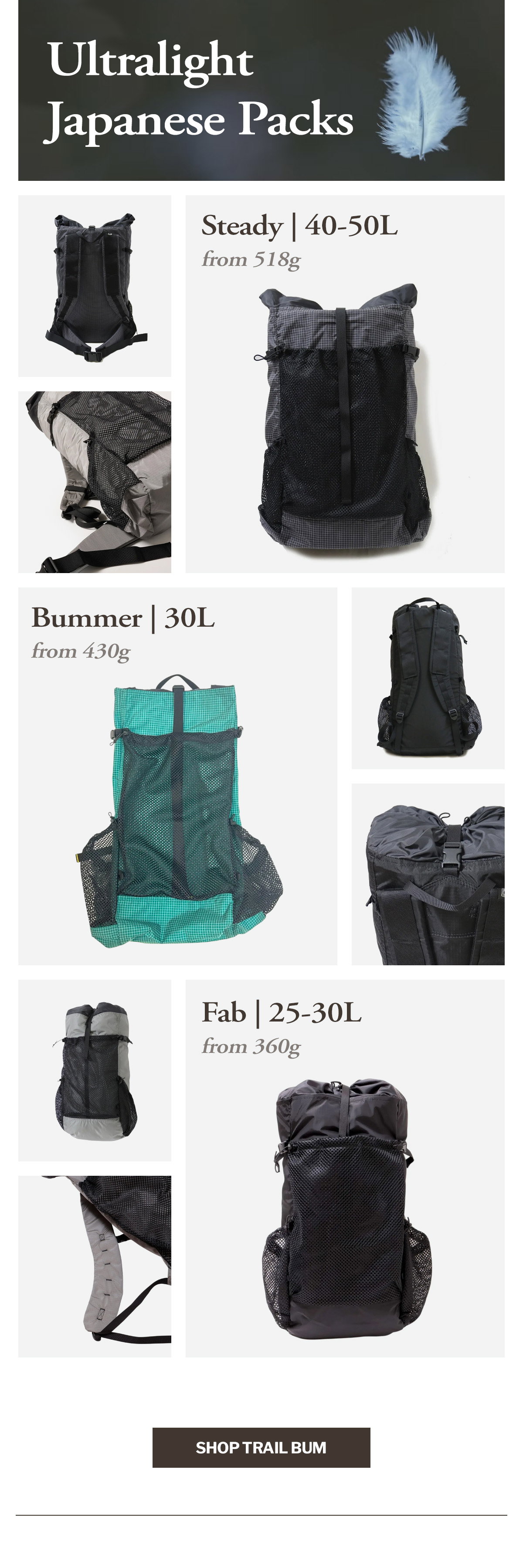 Trail Bum | Ultralight Backpacks from Japan | WildBounds