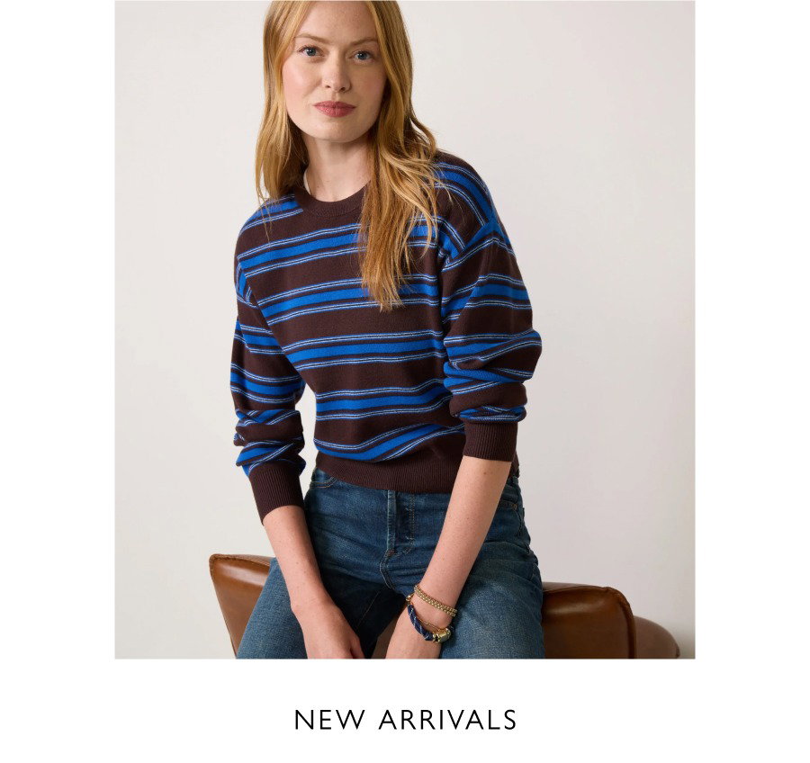 Image of model in Chocolate & Berry Blue sweater, just one of this week's new looks from EVEREVE