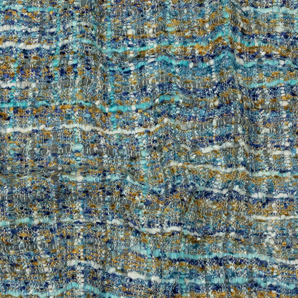 Image of Viscose and Acrylic Chenille Tweed - Sky, Royal Blue, and Mustard - Newcastle Collection