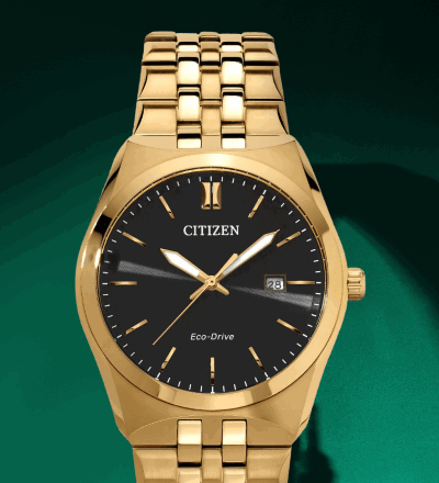 A yellow gold men’s Citizen watch.