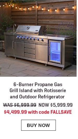 6-Burner Propane Gas Grill Island with Rotisserie and Outdoor Refrigerator