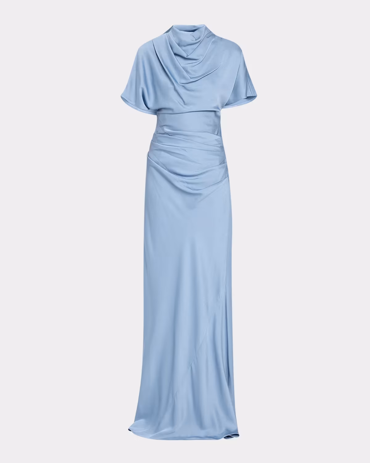 Annibelis Draped Cape-Sleeve Satin Gown