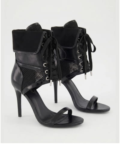 Shop Lace Up Combat Ankle Detail Open Toe Ultra High Heels