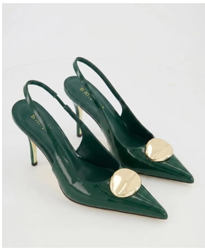 Shop Metallic Pendant Gold Sole Pointed Toe Stiletto Heels