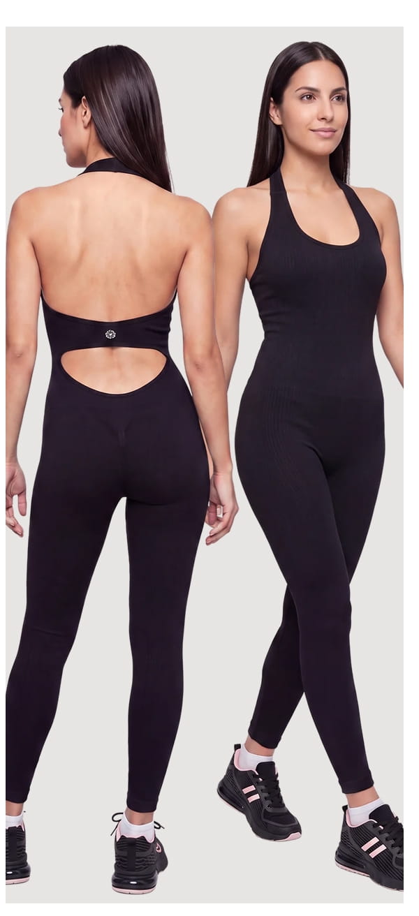 Shop Seamless Compression Rib Open Back Halter Jumpsuit