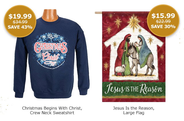 Christmas Begins with Christ Crew Neck Sweatshirt | Jesus is the Reason Flag