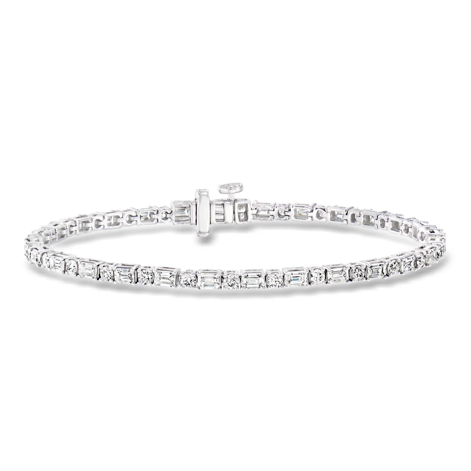 Image of 5.00 ct. t.w. Round and Emerald-Cut Lab-Grown Diamond Tennis Bracelet in 14kt White Gold. 7"