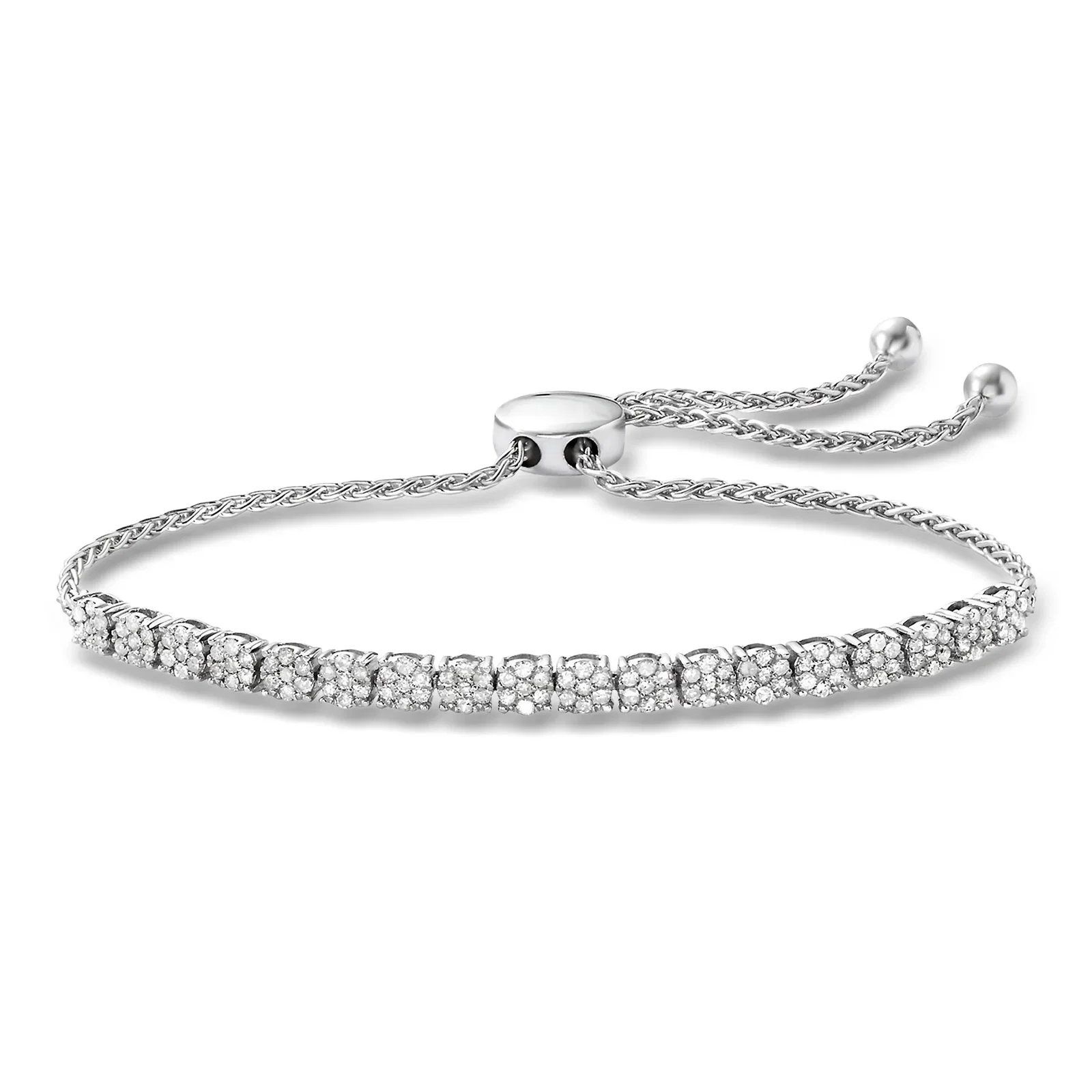 Image of 1.00 ct. t.w. Diamond Cluster Bolo Bracelet in Sterling Silver