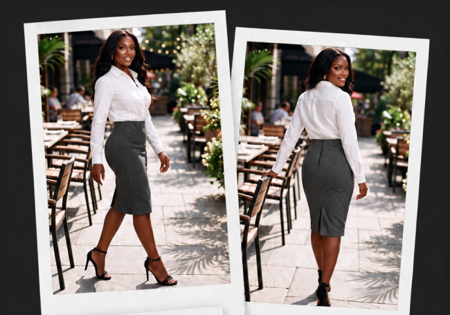 White print pencil skirt outfit