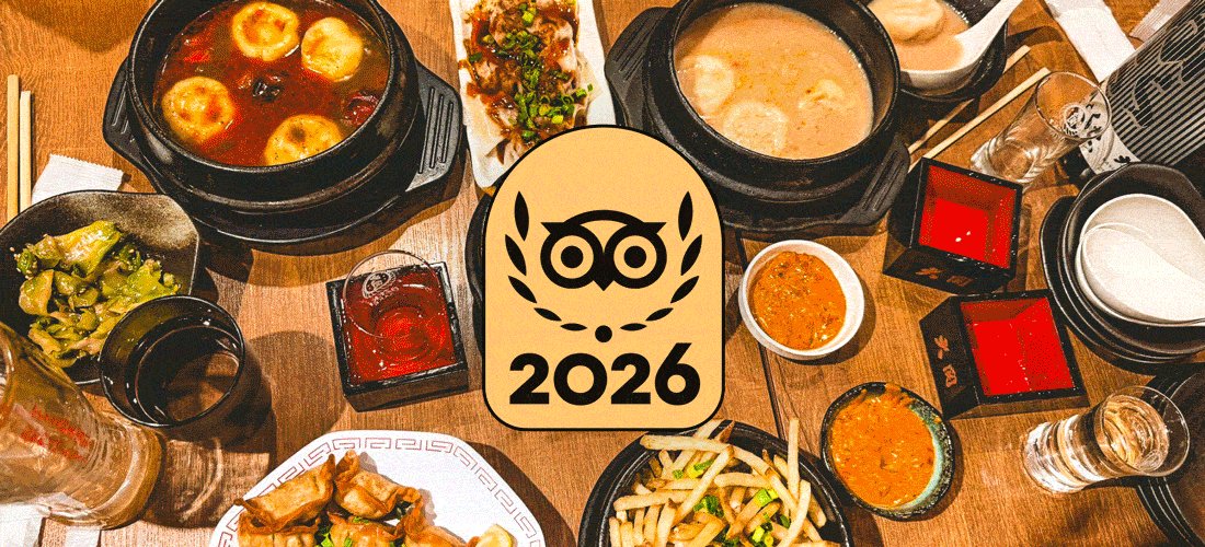 Image Description: Rotating gif of Travelers’ Choice-winning restaurants and food experiences with a large gold Travelers’ Choice badge in the center. First is a table with multiple small dishes in Tokyo, then a food tour in Scotland with a woman explaining something while the seated group listens intently, then a table in Greece with a bowl of food and wine glass, lastly a paella cooking class in Barcelona.