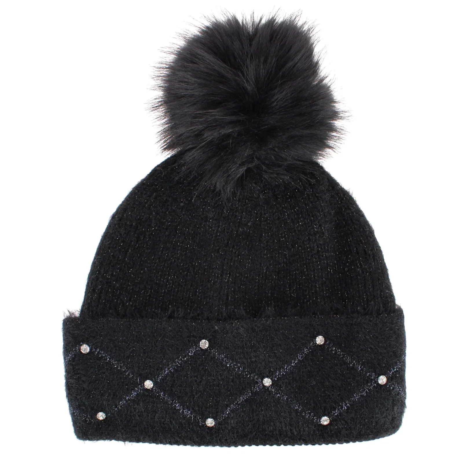 Image of David & Young Women's Lux Knit Lined Winter Beanie Hat with Stone Detail