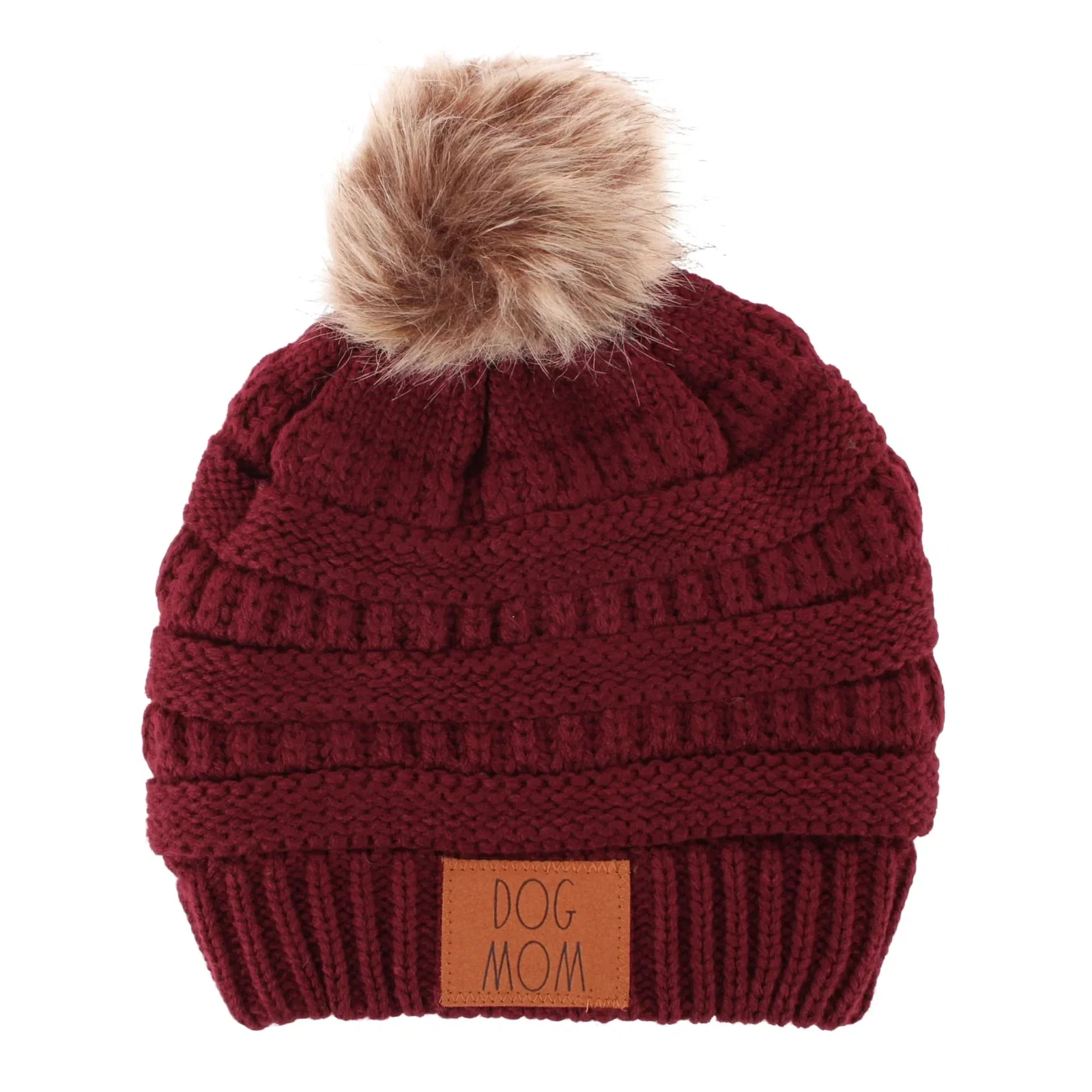Image of David & Young Women's Dog Mom Rib Knit Winter Beanie Pom Hat