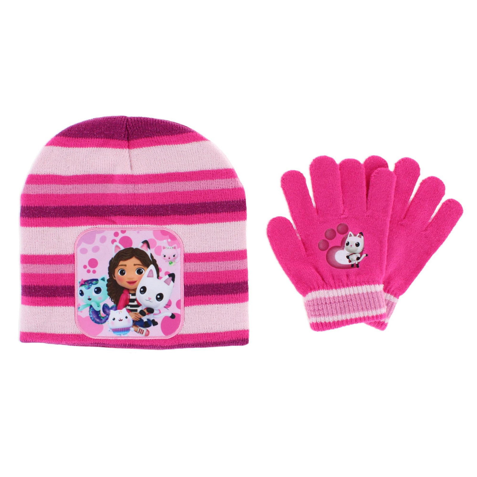 Image of Textiel Trade Girl's Gabby's Dollhouse Striped Winter Beanie Hat and Gloves Set