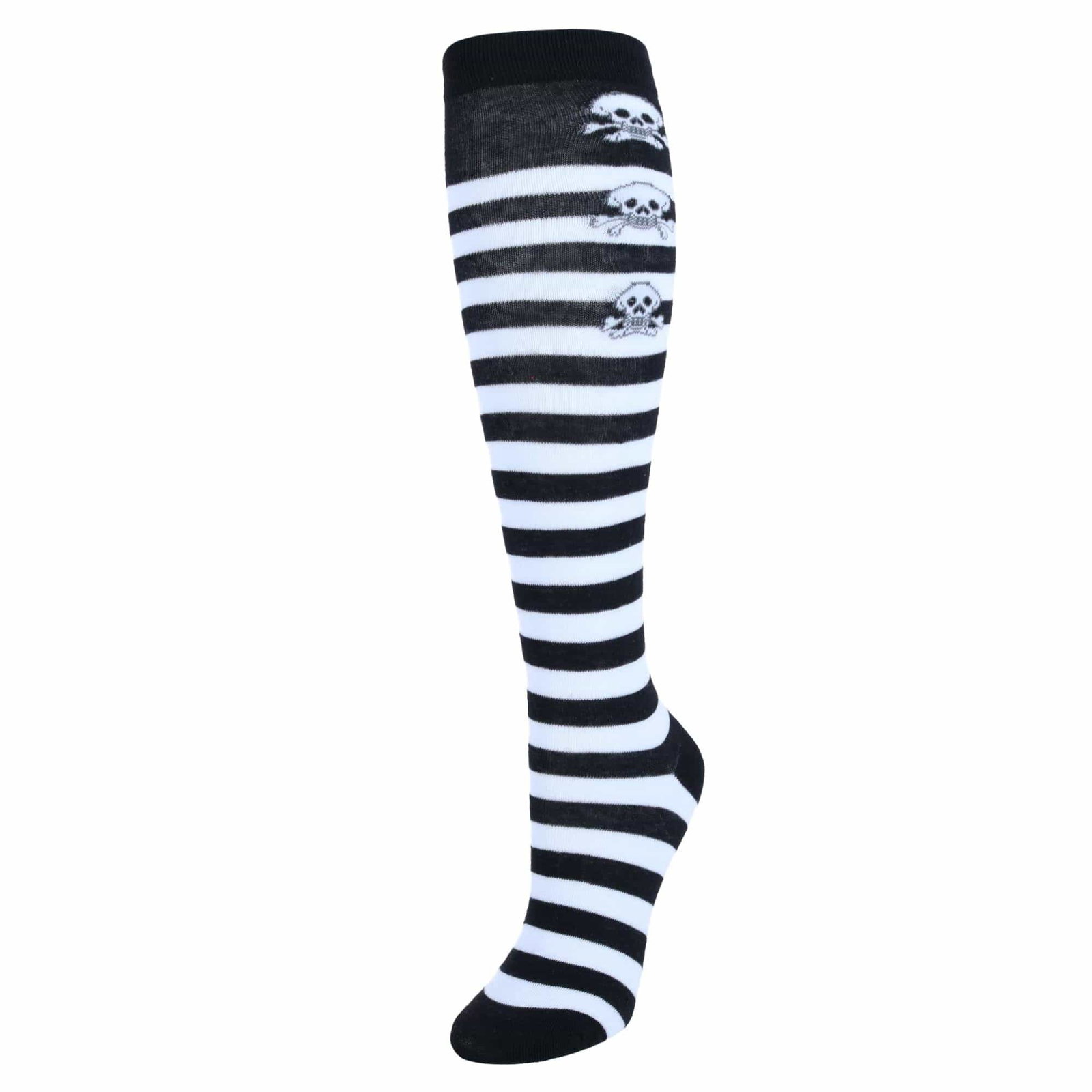 Image of CTM® Women's Gothic Skull Striped Knee-High Socks (1 Pair)