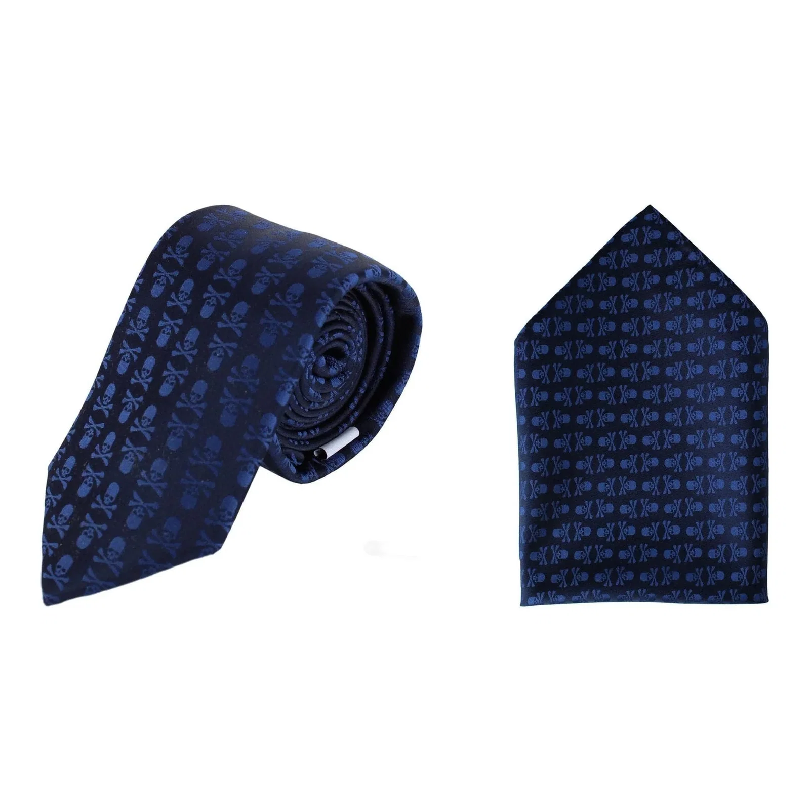 Image of Ascentix Pirate Skull and Crossbones Necktie & Pocket Square Bundle