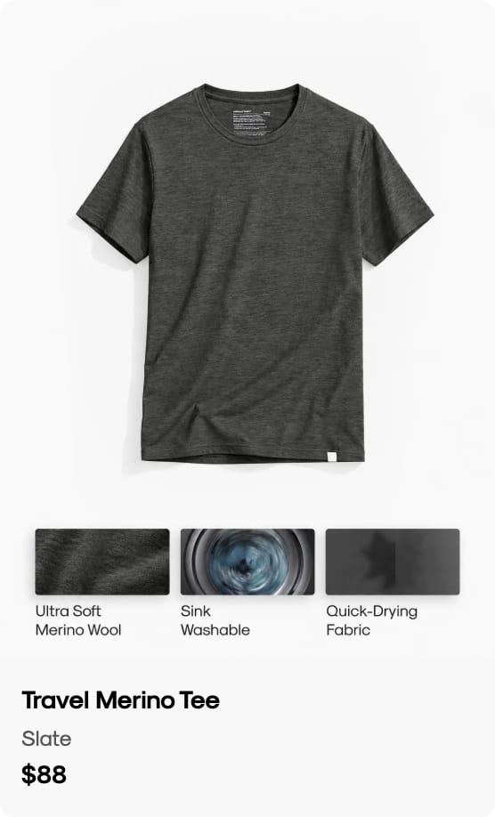 Men's Travel Merino Tee in Slate, $88