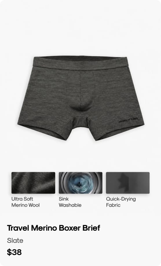 Men's Travel Merino Boxer Brief in Slate, $38