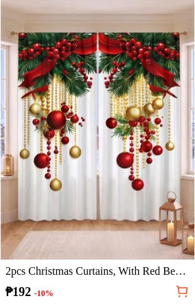 2pcs Christmas Curtains With Red...