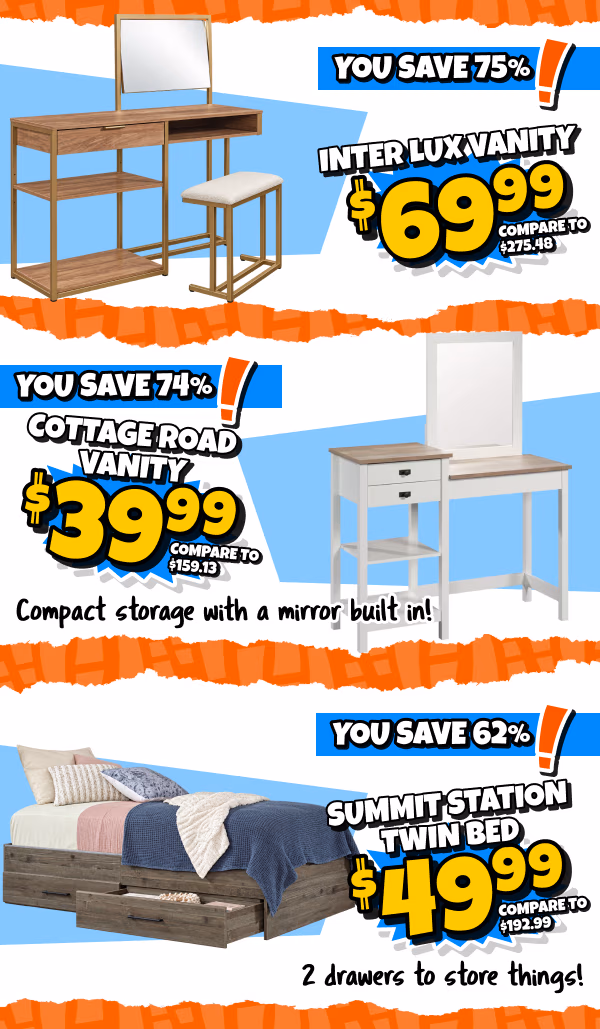 Vanities and twin bed
