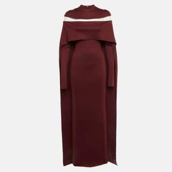 Burgundy Knit Nehru Cape Maxi 