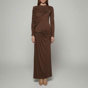 Brown Knit Long Sleeve Draped 