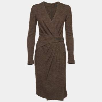 Brown Wool Blend Knit Side Ple