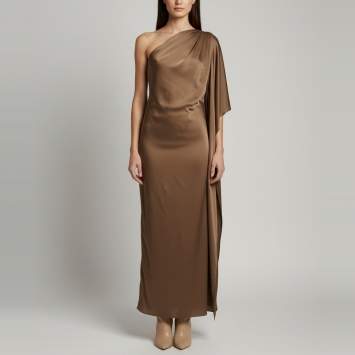 Brown Textured Satin Off Shoul