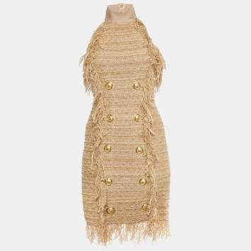 Beige Tweed Fringed Bodycon Ha