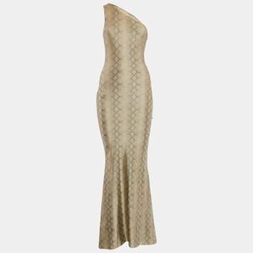 Beige Snake Print Jersey Asymm