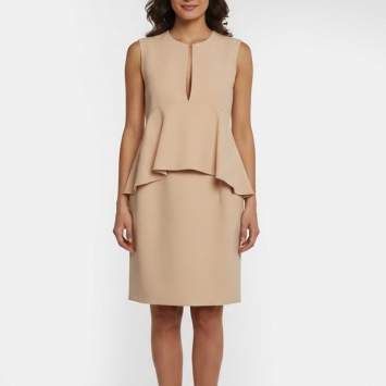 Beige Crepe Mini Peplum Dress 