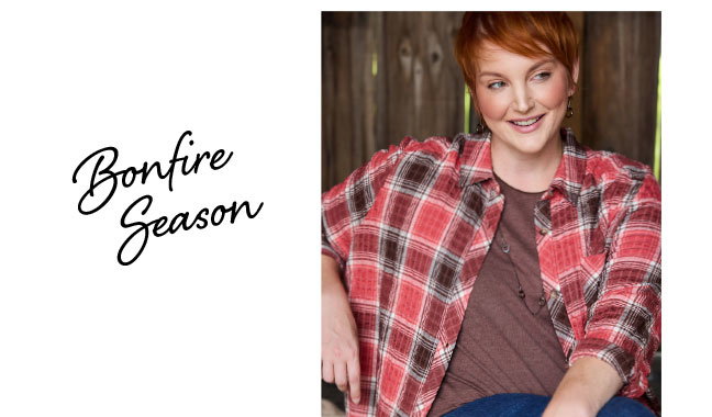 Bonfire Season. Shop Mineral Red Crinkle Plaid Button Front Shirt