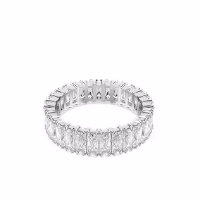 Matrix ring, Baguette cut, White, Silver-tone finish