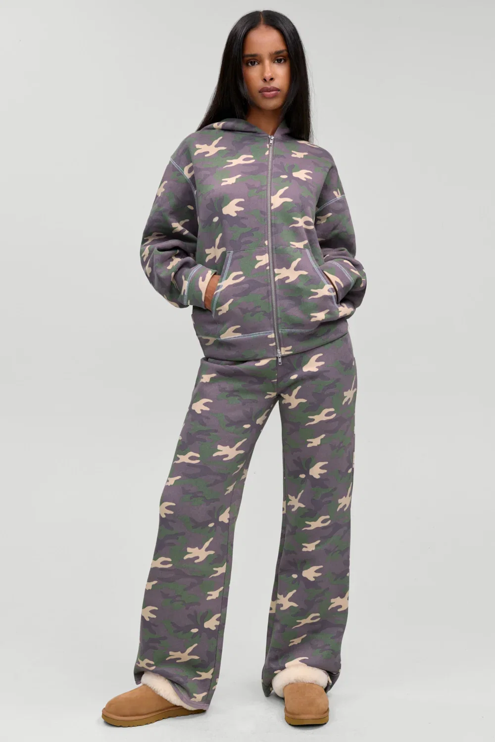 Image of Drew Terry Zip Up Hoodie - Classic Camo