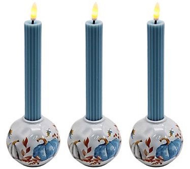 Temp-tations Set of 3 Taper Holders with Flameless Candles