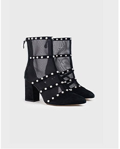 Sheer Black Mesh Boots With Block Heel