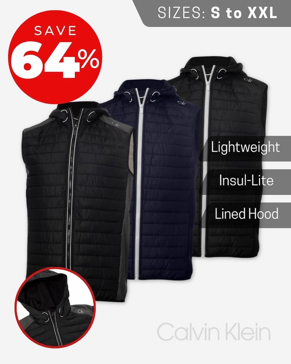 Calvin Klein Mens 2026 Redwood Hooded Hybrid Lightweight Gilet