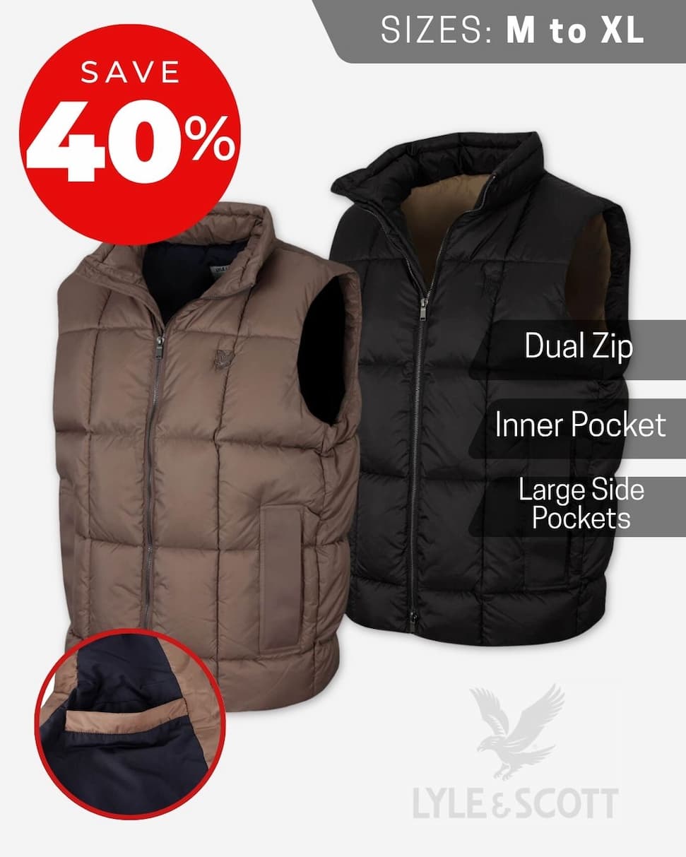 Lyle & Scott Mens Square Wadded Cocoon Puffer Lightweight Golf Gilet