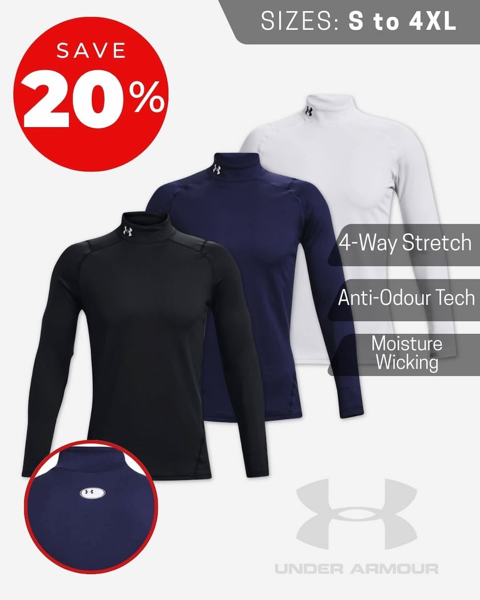 Under Armour Mens ColdGear Armour Wicking Stretch Mock Golf Baselayer
