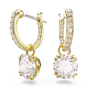 Orecchini pendenti Stilla, Taglio Round, Bianchi, Finitura oro 18K
