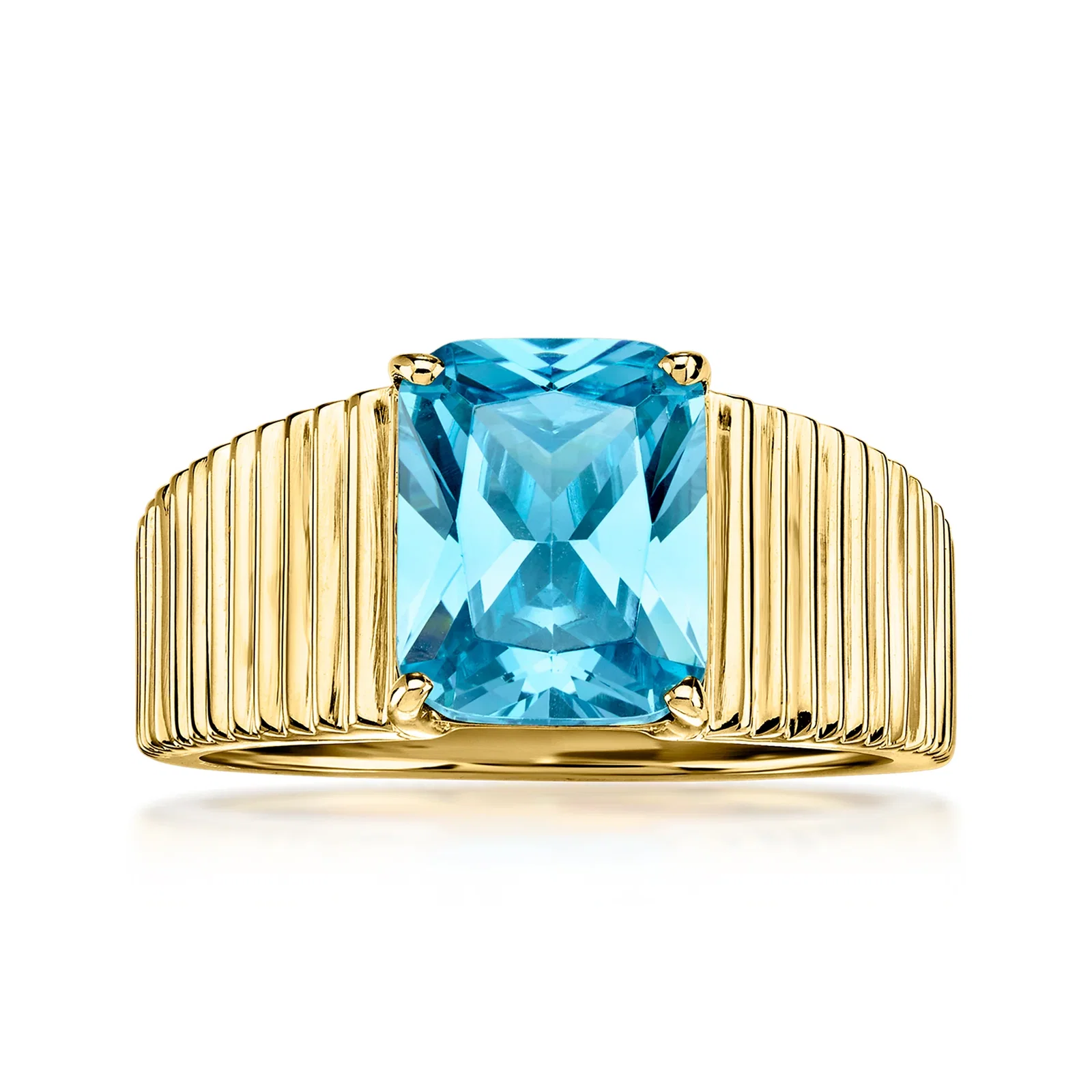 Image of 14kt Yellow Gold-Plated Ring with Simulated Blue Topaz
