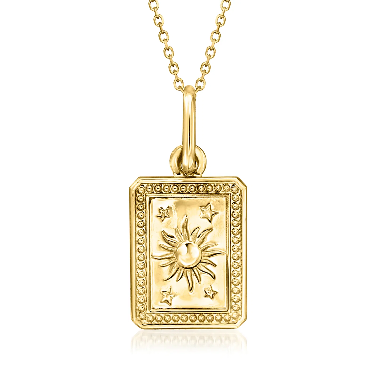Image of Italian 14kt Yellow Gold Sun and Stars Pendant Necklace. 18"