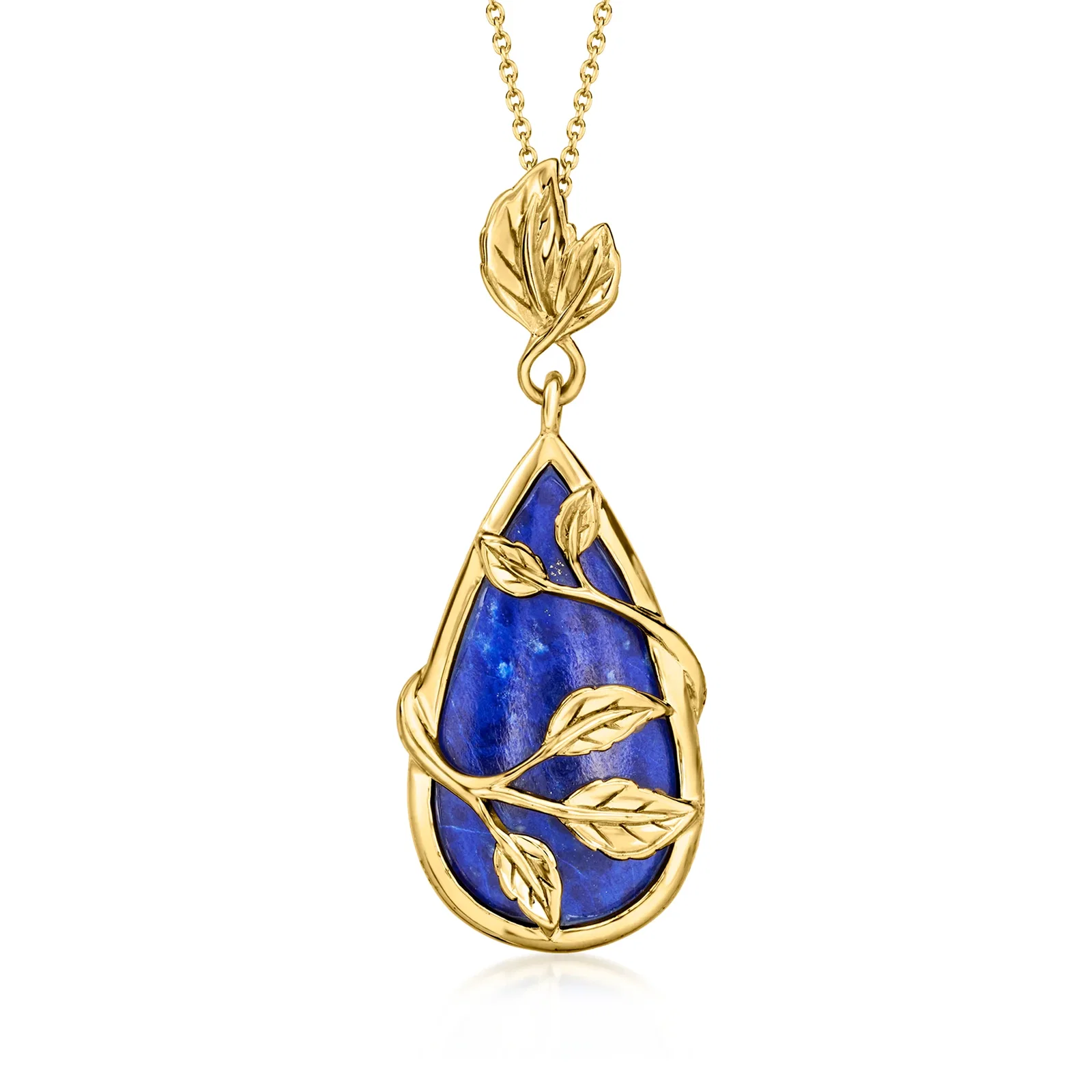 Shop Lapis Leaf Pendant Necklace in 18kt Gold Over Sterling. 18" - 18-inch